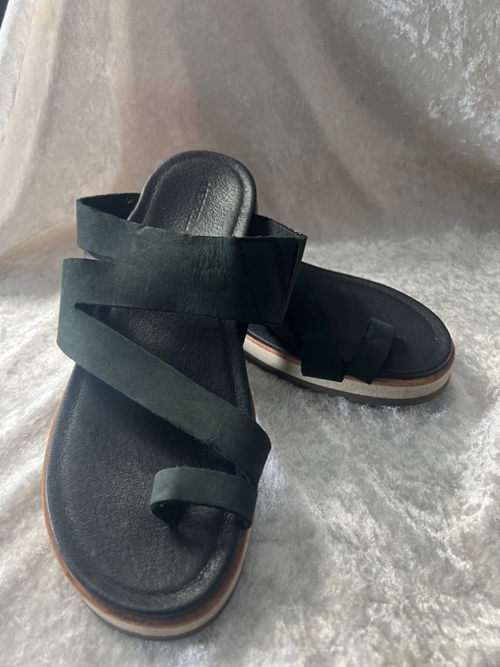 Merrell Black Strappy Leather Slide Sandals